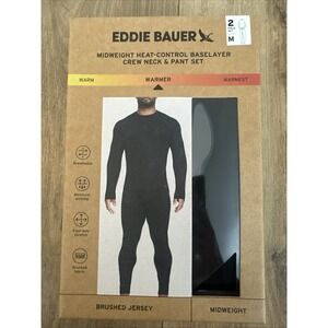 2-Piece Set Eddie Bauer Heavyweight Base Layer Crew / Pant Set Mens Medium Black